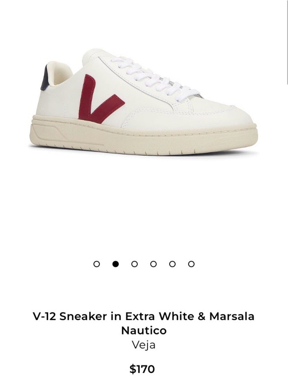 VEJA V-12 LEATHER SNEAKER EXTRA WHITE MARSALA NAUTICO V LOGO LACE UP SZ 7 EU 38 - Picture 2 of 16